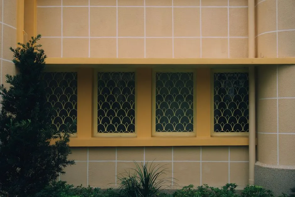Art Deco style building facade with geometric window detailing